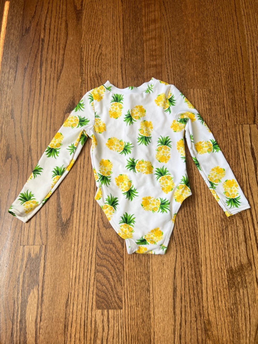 Old Navy Girls White Long-Sleeve One-Piece Swimsuit with Yellow Pineapple Print - Picture 2 of 8